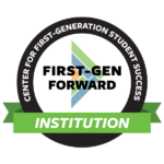 First Generation Forward logo; a two-tone triangle with a simple outline of a student in the center